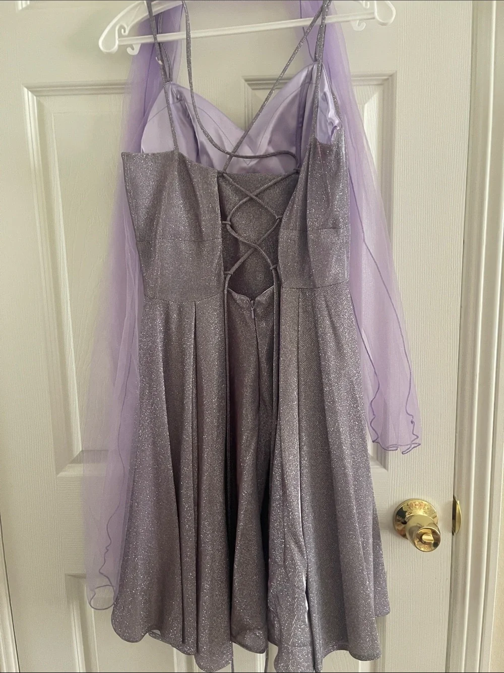 Girls' Glitter Lilac A-Line Party Dress with Spaghetti Straps